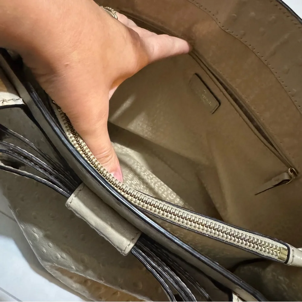 Kate Spade ♠️ Charm City Bow‎ Ostrich Leather Diehl Sidewalk Tote Bag Purse